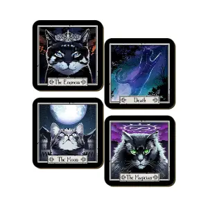 Deadly Tarot The Magician Empress Death & The Moon Felis Coaster Set (Pack of 4) Black (One Size)