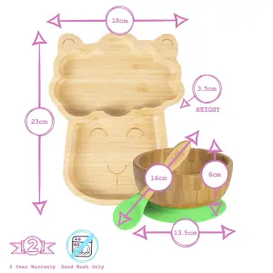 Tiny Dining - Llama Bamboo Suction Baby Feeding Set - Green - 4pc