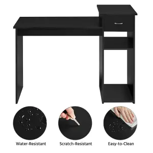 Yaheetech Black Computer Desk with Drawer & Shelves