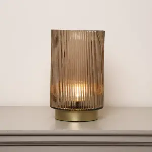 Melody Maison Large Brown Ribbed Glass Ambient Table Lamp