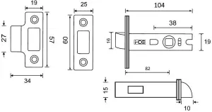 Dzina Tubular Latch (CE and Fire Rated) Bolt Through 100mm (4 Inch) EB Pack of 1