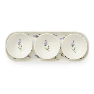 Sophie Conran for Portmeirion Lavandula 3 Bowl & Tray Set Boxed Set-Tray 27.5 x 10cm, Bowls 8cm