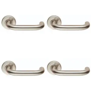 4 PACK - Pair 19mm Round Bar Safety Handle On Round Rose Concealed Fix 201 Satin Steel