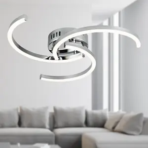 First Choice Lighting Curve Chrome LED Flush Ceiling Light