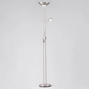 Litecraft Mother & Child Satin Chrome Dimmable Floor Lamp 2 Arm with Bulbs