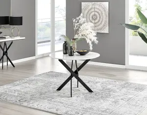 Furniturebox UK Novara White Gloss Black Leg Round Dining Table & 4 Green Velvet Milan Black Leg Chairs