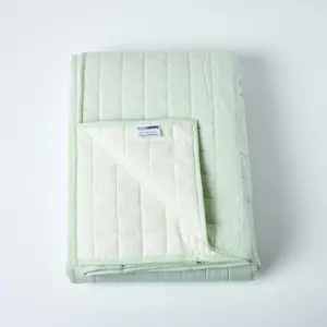 Homescapes Cotton Quilted Reversible Bedspread Sage Green & Cream, 200 x 200 cm