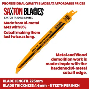 Saxton S910DFP 228mm Professional Range Reciprocating Saw Blade Wood Metal Demolition Bi-Metal 8% Cobalt Pack of 5