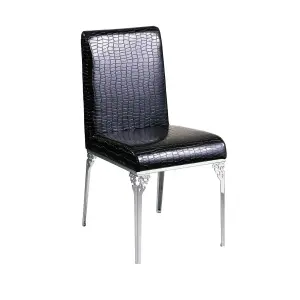 Interiors by Premier Carved Legs Black Crocodile Leather Effect Dining Chair, Comfortable Dining Chair, Black Dining Room Chair