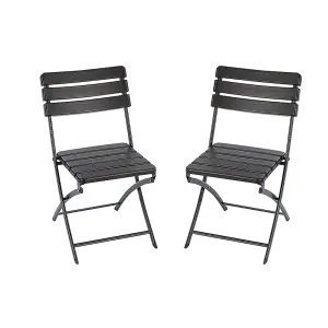 2Pcs Black Slatted Outdoor Plastic Folding Chairs Set Dining Chairs Set 81 cm