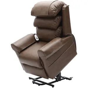 Dual Motor Rise and Recline Armchair - Waterfall Pillow - Nutmeg PU Leather