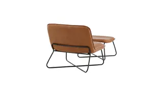 X Metal Frame Orange ,Lounge Chair with Footstool, Brown PU