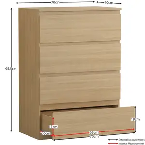 Vida Designs Denver Pine 4 Drawer Chest (H)960mm (W)700mm (D)400mm