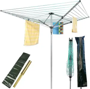 AAMEN Heavy Duty Aluminium 4 Arm Retractable Rotary Airer - 60M