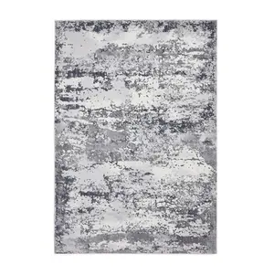 Grey Modern Rug, Abstract Metallic Marble Rug, 11mm Thick Modern Rug, Grey Rug for Bedroom, & Dining Room-80cm X 150cm