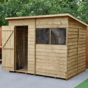 Forest Garden Overlap 8x6 ft Pent Wooden Pressure treated Shed with floor & 2 windows - Assembly service included