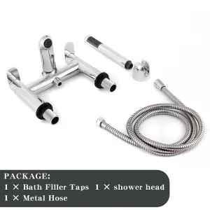 BATHWEST Bath Taps with Shower,Bathroom Square Tub Mixer Taps Dual Lever Bath Filler Tap Chrome