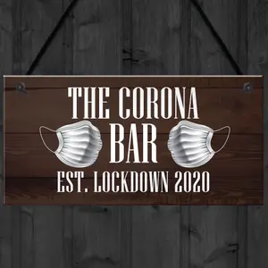 Red Ocean The Corona Bar Lockdown Sign Novelty Bar Hanging Sign Man Cave Gift For Him