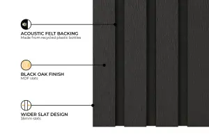 Fuse Acoustic Wooden Wall Panel in Black Oak, 2.4m x 0.6m