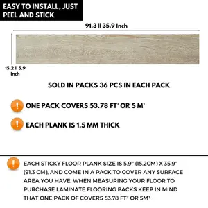 Self Adhesive Floor Planks - 36 Planks Per Pack Covering 53.8 ft²(5 m²)- Peel And Stick Vinyl Flooring Bleached Oak Timber Effect