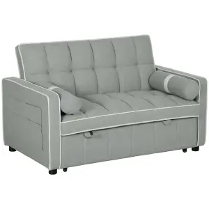 HOMCOM 2 Seater Pull Out Sofa Bed with Adjustable Backrest, Light Grey