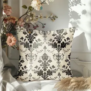 Faux Suede Cushion Mono Damask Effect Print 60cm x 60cm