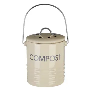 Interiors By Premier Lightweight Design Cream Composite Bin With Handle, Durable Bin With Handle, Odour Control Storage Bin