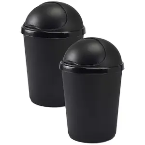 2 x 50L Home Kitchen Indoor Black Bullet Bins With Roll Open Lids For General Waste