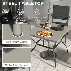 Outsunny Garden Dining Table w/ Umbrella Hole, Dining Table for 4, Grey