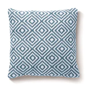 Woven Indoor Outdoor Washable Diamond Cosy Cushion Denim Blue - 45cm x 45cm