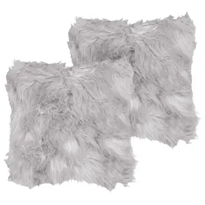 Set of 2 Cushions LUBHA Faux Fur 42 x 42 cm Solid Light Grey