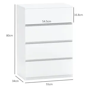 HOMCOM Bedroom Chest of Drawers, 4 Drawers Dresser, Drawer Unit, White