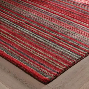 Melrose Mubai Stripe Wool Made Red Area Rug 200/285cm