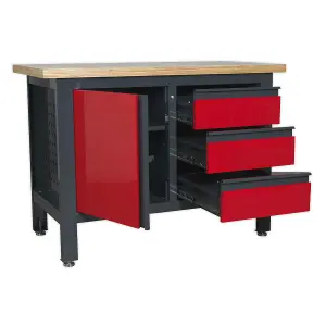 Sealey Workstation With 3 Drawers & Cupboard Heavy Duty 300kg Capacity AP1372B