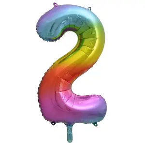 Unique Party 2 Number Foil Balloon Rainbow (One Size)