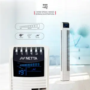 NETTA 36 Inch Tower Fan With Remote Control, Timer Quiet Cooling for Living Room, Bedroom, Office - White