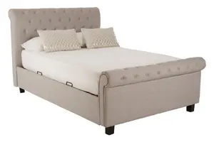 Interiors By Premier Contemporary Light Grey Double Ottoman Bed, Elegant Diamond Patterned Bedroom Bed, Ottoman Stud Detailed Bed