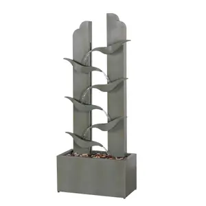 Primrose Elvas Tiered Cascading Zinc Water Feature With Lights 123cm