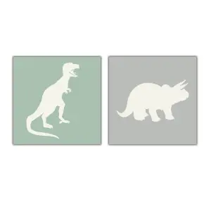 Dinosaur Green Canvas art, Set of 2 (H)30cm x (W)60cm