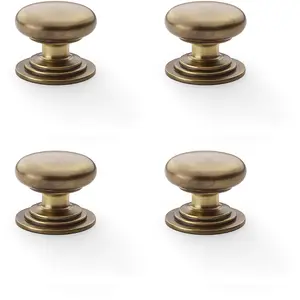 4 PACK - Stepped Round Door Knob - Antique Brass 38mm Classic Kitchen Cabinet Pull Handle