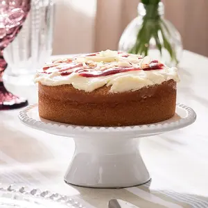 Luxury White Country Style Ceramic Beaded Edge Cake Stand