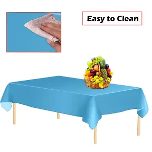 Light Blue Plastic Table Cover, Disposable Wipe Clean Waterproof Tablecloth - 54"x72"