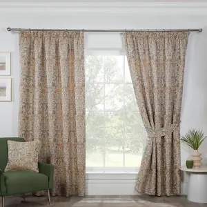 Sundour Kyoto Fully Lined Pencil Pleat Curtains Natural 66x54" Ready Made Curtain Pair