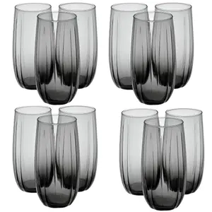 Queensway Home & Dining 500ml 12 Pcs Linka Dark Grey Coloured Glassware Cup Tall Short Cocktail Tumblers Sets