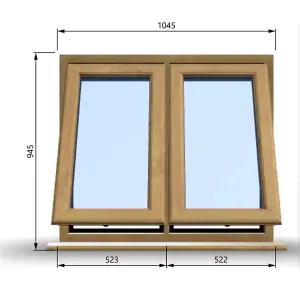 1045mm (W) x 945mm (H) Wooden Stormproof Window - 2 Opening Windows (Opening from Bottom) - Toughened Safety Glass