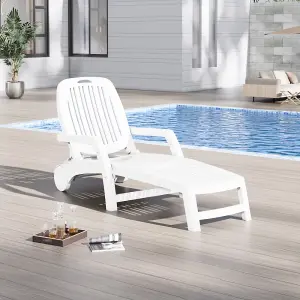 Outdoor Foldable White Plastic Lounge Chair Recliner with Wheels