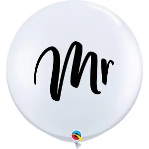 Qualatex Latex Balloons With Mr Wording (Pack Of 2) White/Black (3ft)