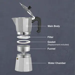 VonShef 9 Cup/450ml Italian Espresso Coffee Maker Moka Stove Top Macchinetta Includes a Replacement Gasket and Filter