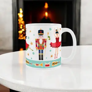 Purely Home Red Christmas Nutcracker Character Coffee Mug -  4x White Ceramic Mugs