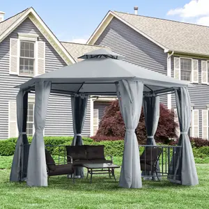 Outsunny 3 x 3(m) Gazebo Canopy 2 Tier Patio Shelter Steel for Garden Grey